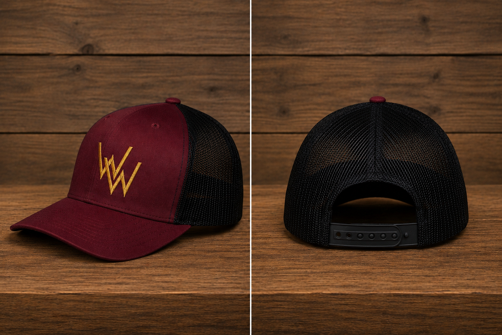 Maroon/Black Mesh WW Gold Truck Cap