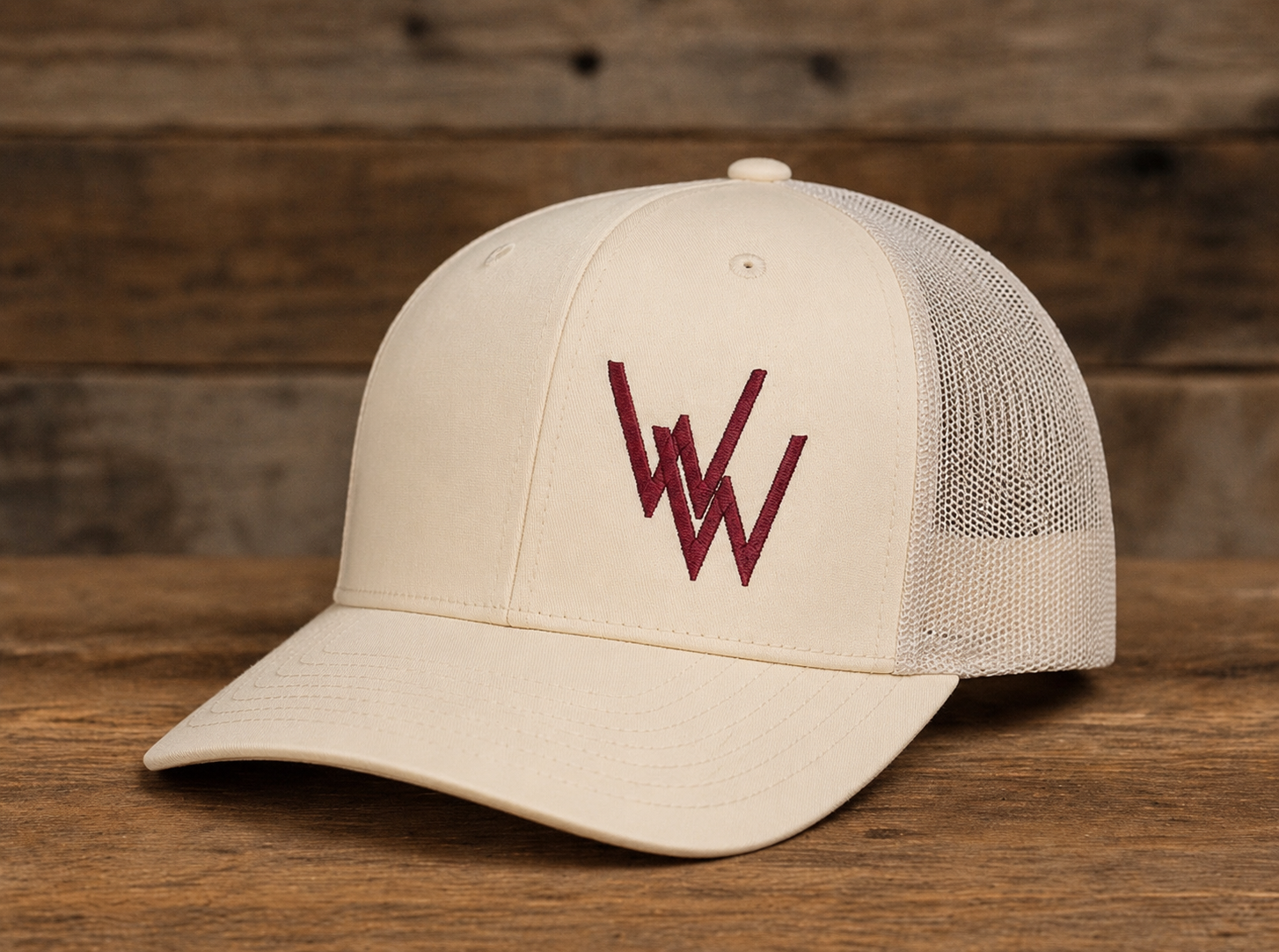Cream Mesh with Maroon WW Trucker Cap
