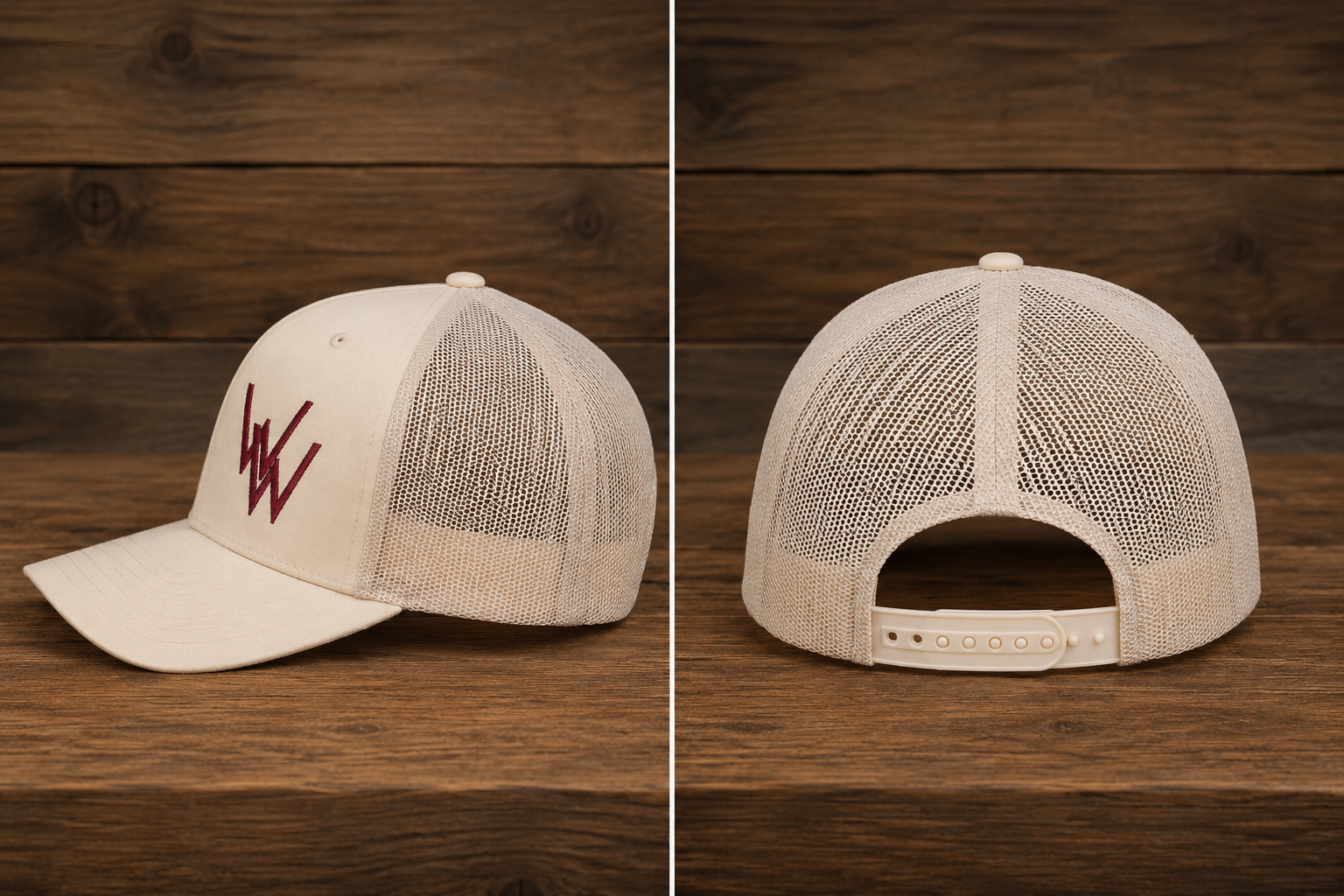 Cream Mesh with Maroon WW Trucker Cap