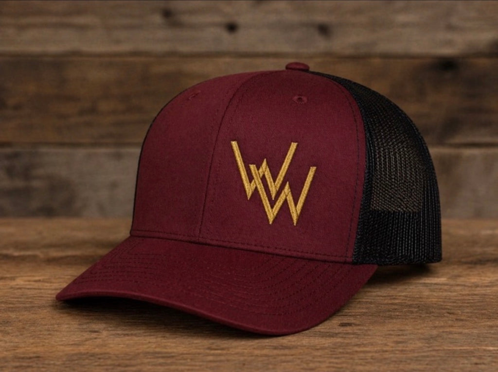 Maroon/Black Mesh WW Gold Truck Cap