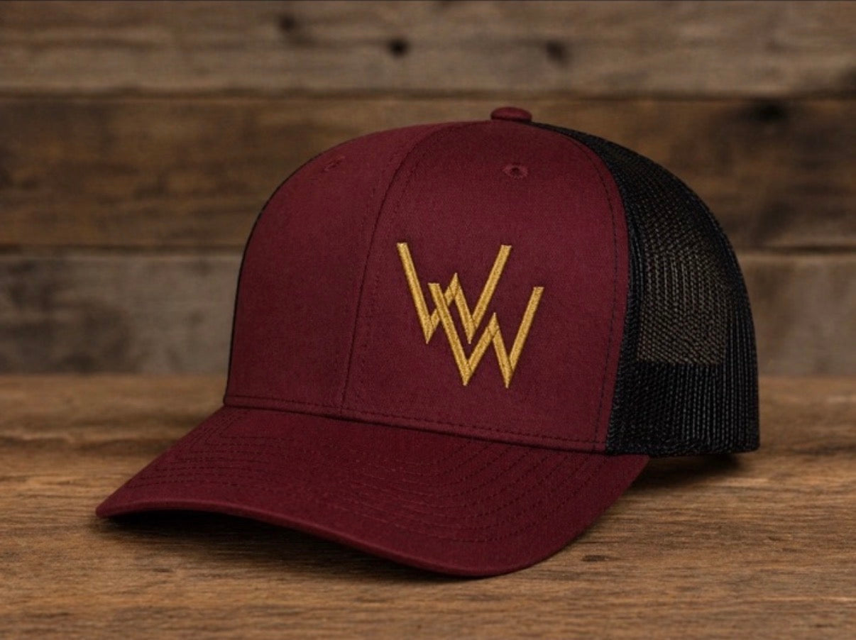 Maroon/Black Mesh WW Gold Truck Cap